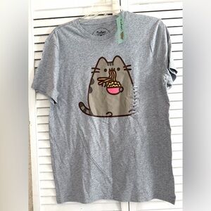 NEW PUSHEEN Gray Tee with Pink Ramen Bowl and Yellow Noodles